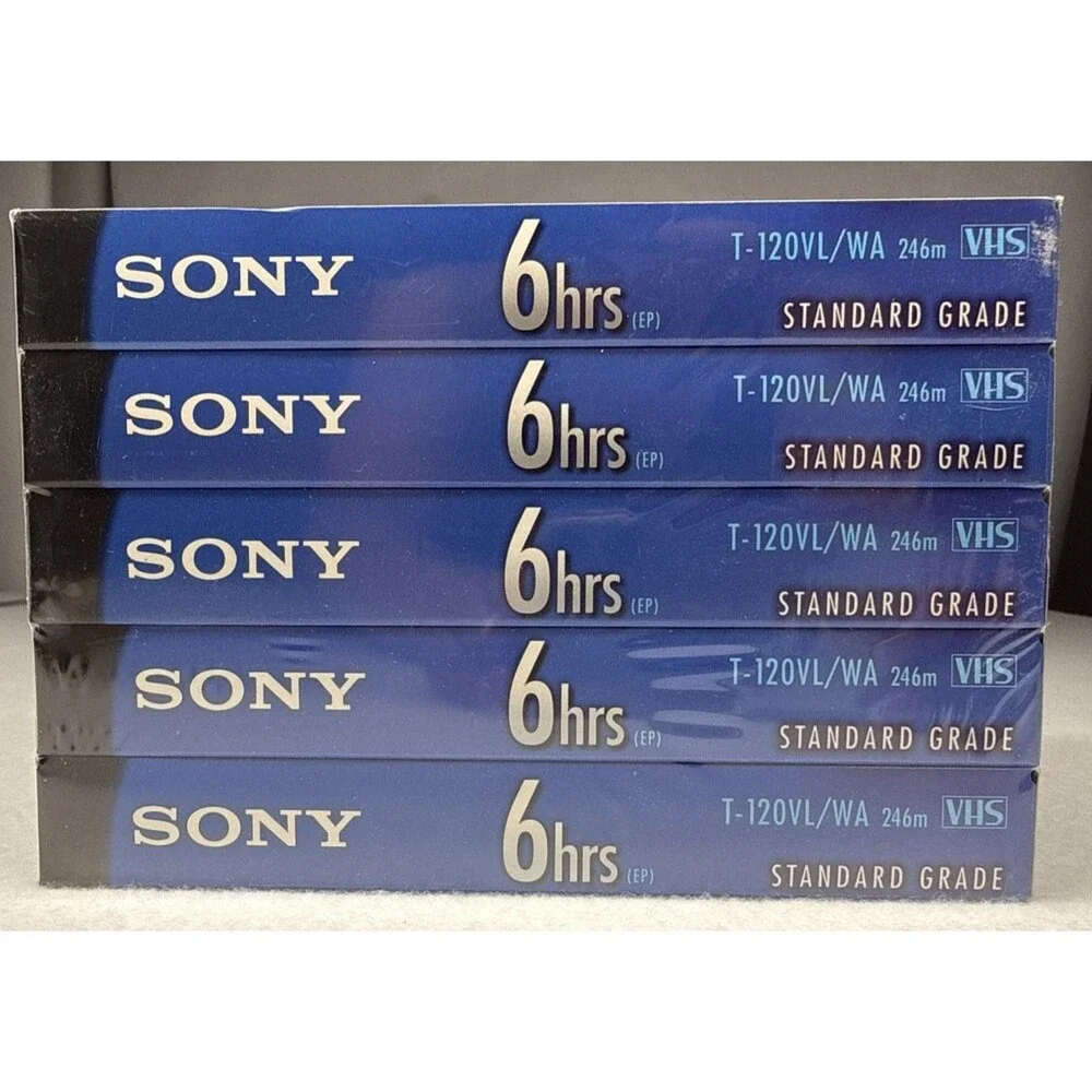 Sony T-120VL/WA VHS Blank Video Tapes 6 Hour Standard Grade New Sealed 5 Pack